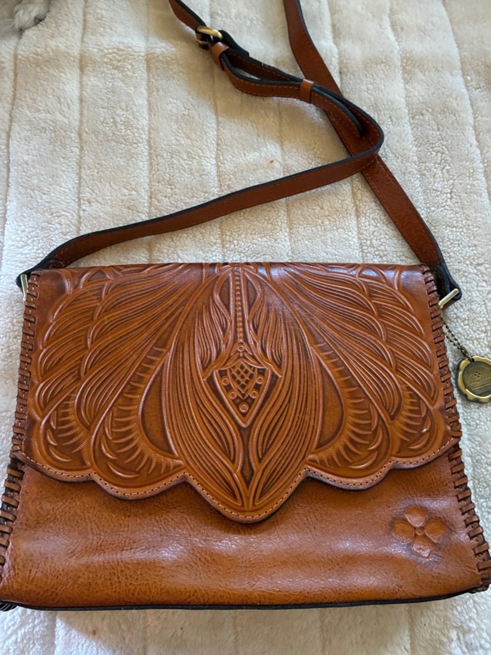 Patricia Nash Sarola Burnished Gold Leather Crossbody Bag